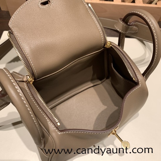 Hermes Mini Lindy 8C /Elephant Grey Gold Hardware 026 Hermes Mini Lindy 8C /Elephant Grey Gold Hardware 026