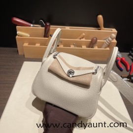 Hermes Mini Lindy Clemence10 /Craie Silver Hardware 035