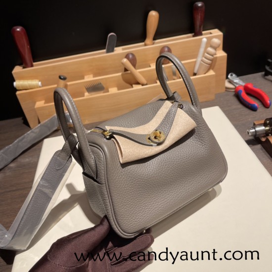 Hermes Mini Lindy Clemence 8F/Etain Gold Hardware 043 Hermes Mini Lindy Clemence 8F/Etain Gold Hardware 043