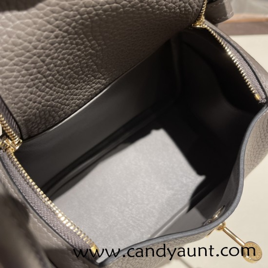 Hermes Mini Lindy Clemence 8F/Etain Gold Hardware 043 Hermes Mini Lindy Clemence 8F/Etain Gold Hardware 043