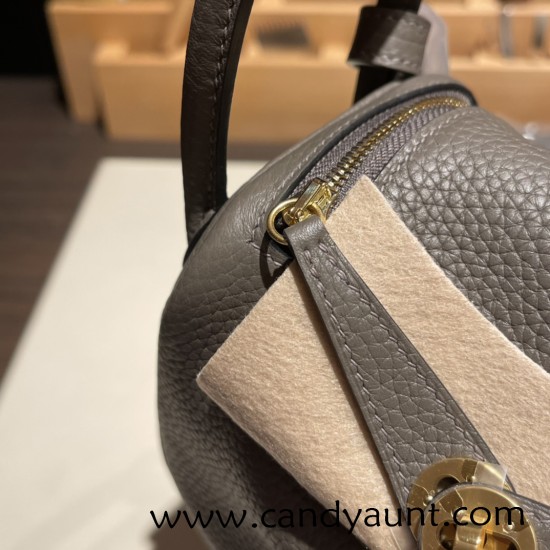 Hermes Mini Lindy Clemence 8F/Etain Gold Hardware 043 Hermes Mini Lindy Clemence 8F/Etain Gold Hardware 043