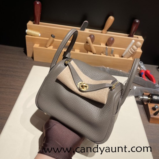 Hermes Mini Lindy Clemence 8F/Etain Gold Hardware 043 Hermes Mini Lindy Clemence 8F/Etain Gold Hardware 043