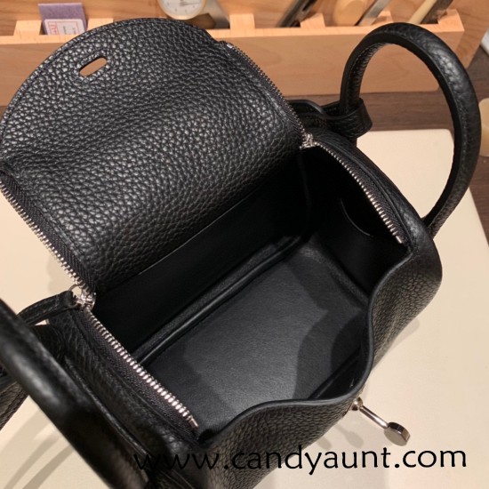 Hermes Mini Lindy Clemence 89 /Black (Noir) Silver Hardware 049 Hermes Mini Lindy Clemence 89 /Black (Noir) Silver Hardware 049