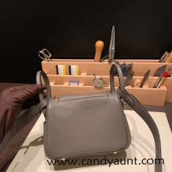 Hermes Mini Lindy Clemence 8F /Etain Gold Hardware 054