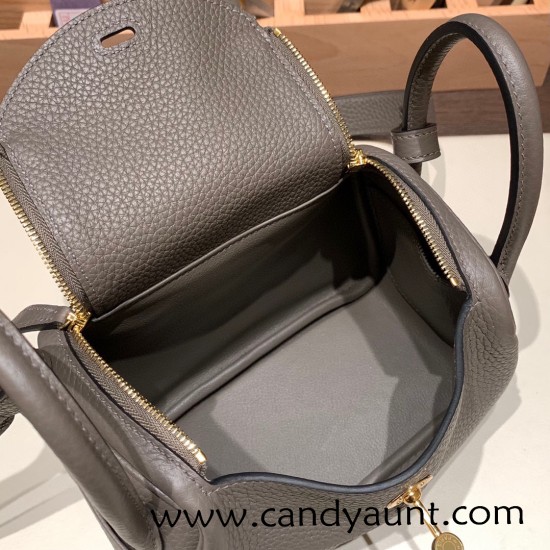 Hermes Mini Lindy Clemence 8F /Etain Gold Hardware 054 Hermes Mini Lindy Clemence 8F /Etain Gold Hardware 054