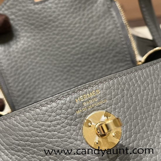 Hermes Mini Lindy Clemence 0L/ Gris Meyer Gold Hardware 059 Hermes Mini Lindy Clemence 0L/ Gris Meyer Gold Hardware 059