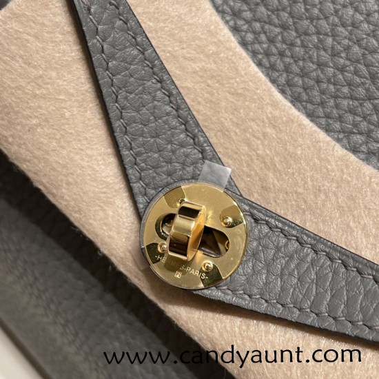 Hermes Mini Lindy Clemence 0L/ Gris Meyer Gold Hardware 059 Hermes Mini Lindy Clemence 0L/ Gris Meyer Gold Hardware 059