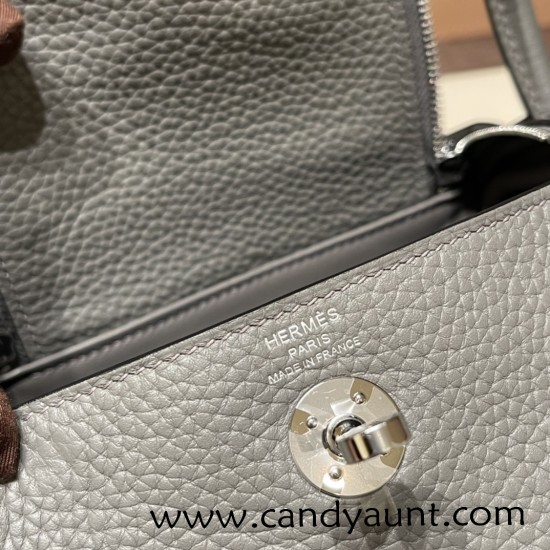 Hermes Mini Lindy Clemence 0L/ Gris Meyer Silver Hardware 060 Hermes Mini Lindy Clemence 0L/ Gris Meyer Silver Hardware 060