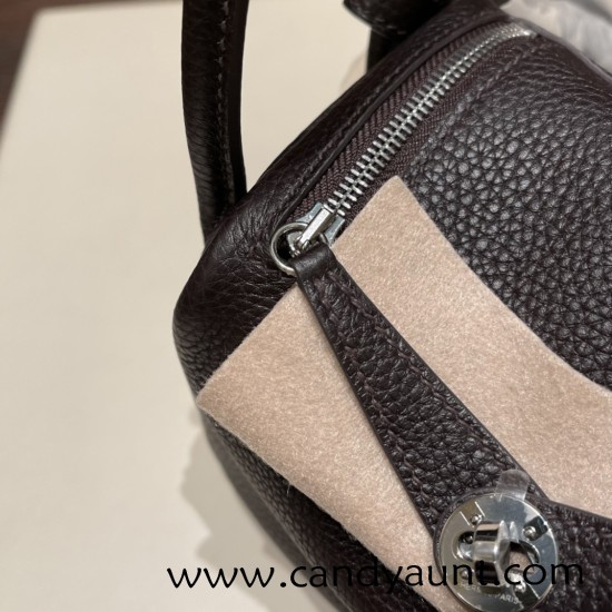 Hermes Mini Lindy Clemence 46 /Ebene Silver Hardware 070 Hermes Mini Lindy Clemence 46 /Ebene Silver Hardware 070