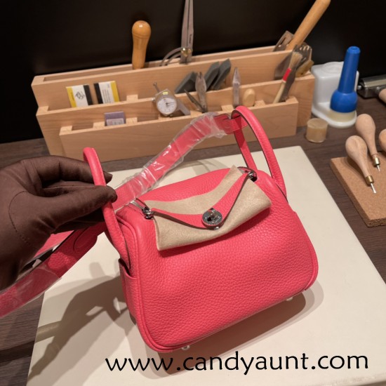 Hermes Mini Lindy Clemence 8W /Rose Azalee Silver Hardware 073 Hermes Mini Lindy Clemence 8W /Rose Azalee Silver Hardware 073