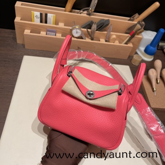 Hermes Mini Lindy Clemence 8W /Rose Azalee Silver Hardware 073 Hermes Mini Lindy Clemence 8W /Rose Azalee Silver Hardware 073
