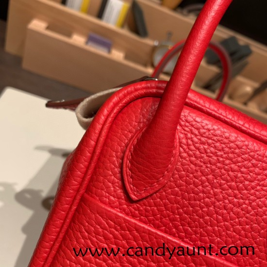 Hermes Mini Lindy Clemence S3/Rouge Cœur Silver Hardware 076 Hermes Mini Lindy Clemence S3/Rouge Cœur Silver Hardware 076