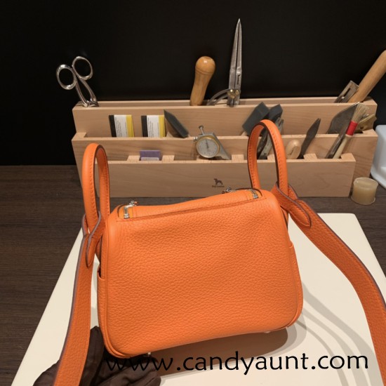 Hermes Mini Lindy Clemence S3/Rouge Cœur Silver Hardware 077 Hermes Mini Lindy Clemence S3/Rouge Cœur Silver Hardware 077