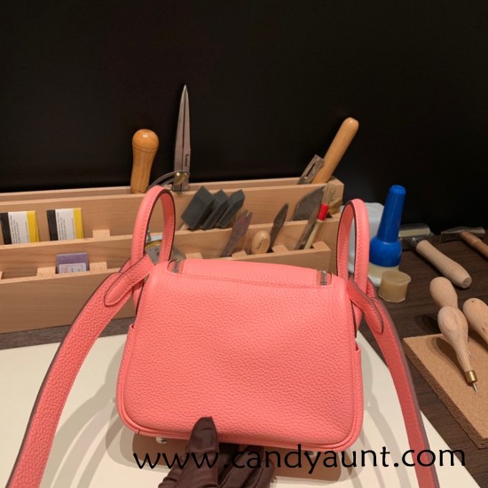 Hermes Mini Lindy Clemence 1Q /Rose Confetti Silver Hardware 083 Hermes Mini Lindy Clemence 1Q /Rose Confetti Silver Hardware 083