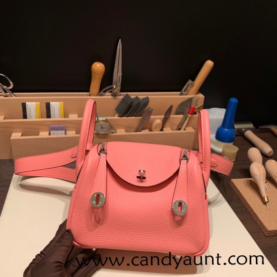 Hermes Mini Lindy Clemence 1Q /Rose Confetti Silver Hardware 083 Hermes Mini Lindy Clemence 1Q /Rose Confetti Silver Hardware 083