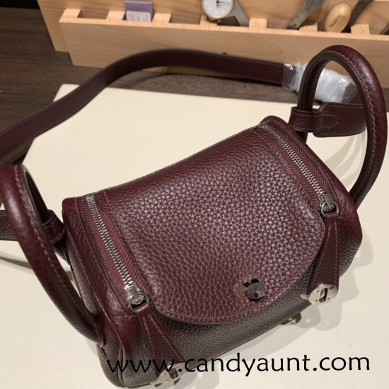 Hermes Mini Lindy Clemence 0G /Rouge Sellier Silver Hardware 087 Hermes Mini Lindy Clemence 0G /Rouge Sellier Silver Hardware 087