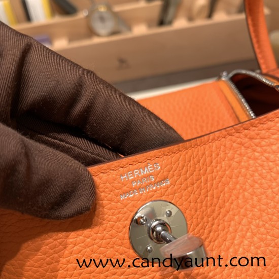 Hermes Mini Lindy Clemence 93 /Orange Silver Hardware 091 Hermes Mini Lindy Clemence 93 /Orange Silver Hardware 091