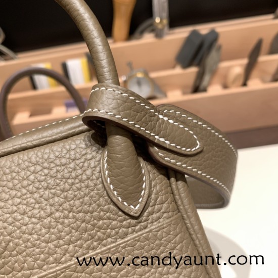 Hermes Mini Lindy Clemence 18/Étoupe Grey Silver Hardware 092 Hermes Mini Lindy Clemence 18/Étoupe Grey Silver Hardware 092