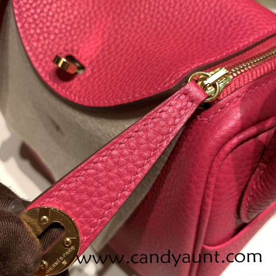 Hermes Mini Lindy Clemence I6 /Rose Extreme Gold Hardware 098 Hermes Mini Lindy Clemence I6 /Rose Extreme Gold Hardware 098