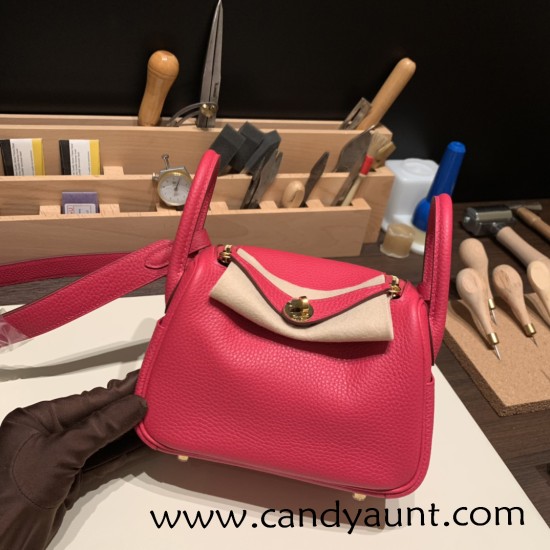 Hermes Mini Lindy Clemence I6 /Rose Extreme Gold Hardware 098 Hermes Mini Lindy Clemence I6 /Rose Extreme Gold Hardware 098
