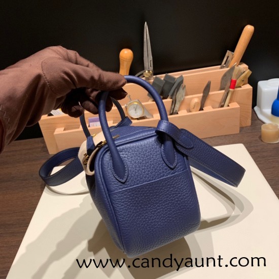 Hermes Mini Lindy Clemence 73 /Blue Saphir Gold Hardware 103 Hermes Mini Lindy Clemence 73 /Blue Saphir Gold Hardware 103