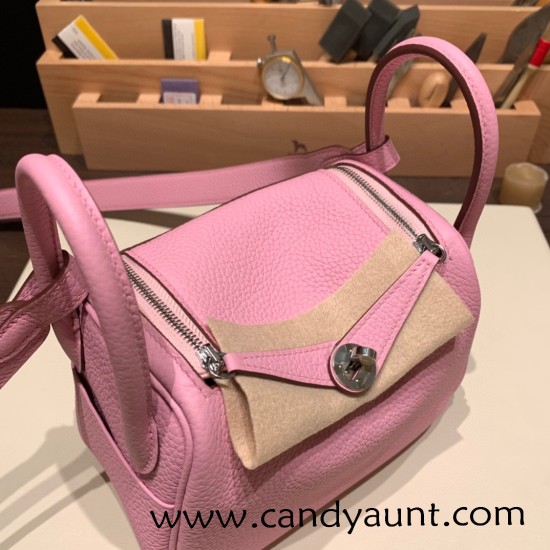 Hermes Mini Lindy Clemence X9 /Mauve Sylvestre Silver Hardware 104 Hermes Mini Lindy Clemence X9 /Mauve Sylvestre Silver Hardware 104