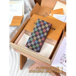 【N00141】カラーダミエ A 級全鋼 パーソナライズドカスタム Brazza ロングウォレット｜LV Vers Damier Ebene｜カラフルチェック柄 10×19×2cm