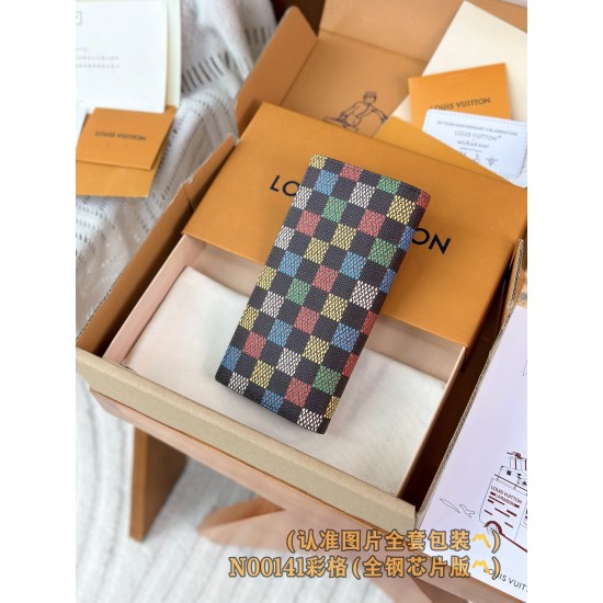 【N00141】カラーダミエ A 級全鋼 パーソナライズドカスタム Brazza ロングウォレット|LV Vers Damier Ebene|カラフルチェック柄 10×19×2cm 【N00141】カラーダミエ A 級全鋼 パーソナライズドカスタム Brazza ロングウォレット|LV Vers Damier Ebene|カラフルチェック柄 10×19×2cm