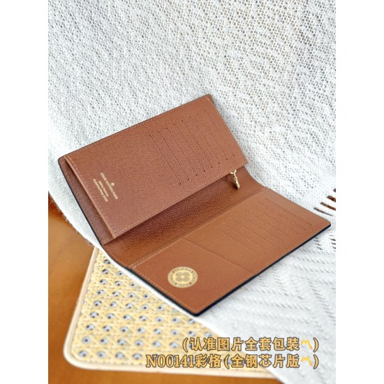 【N00141】カラーダミエ A 級全鋼 パーソナライズドカスタム Brazza ロングウォレット|LV Vers Damier Ebene|カラフルチェック柄 10×19×2cm 【N00141】カラーダミエ A 級全鋼 パーソナライズドカスタム Brazza ロングウォレット|LV Vers Damier Ebene|カラフルチェック柄 10×19×2cm