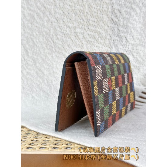 【N00141】カラーダミエ A 級全鋼 パーソナライズドカスタム Brazza ロングウォレット|LV Vers Damier Ebene|カラフルチェック柄 10×19×2cm 【N00141】カラーダミエ A 級全鋼 パーソナライズドカスタム Brazza ロングウォレット|LV Vers Damier Ebene|カラフルチェック柄 10×19×2cm