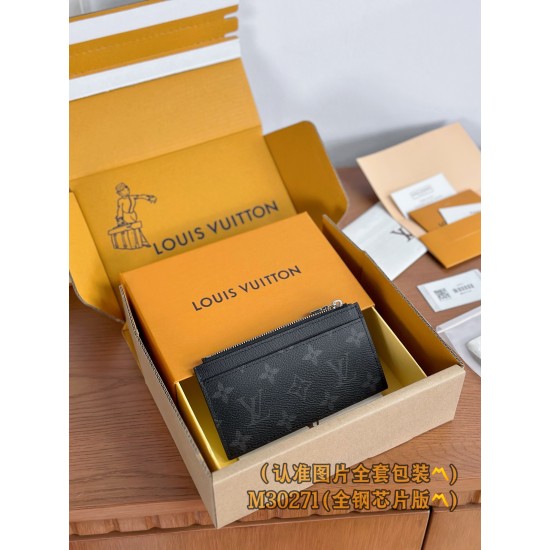 【M30271】ブラックモノグラム COIN カードケース|Taiga ブラック皮革|スリムレトロデザイン 8.0×14.5×1.0cm 【M30271】ブラックモノグラム COIN カードケース|Taiga ブラック皮革|スリムレトロデザイン 8.0×14.5×1.0cm