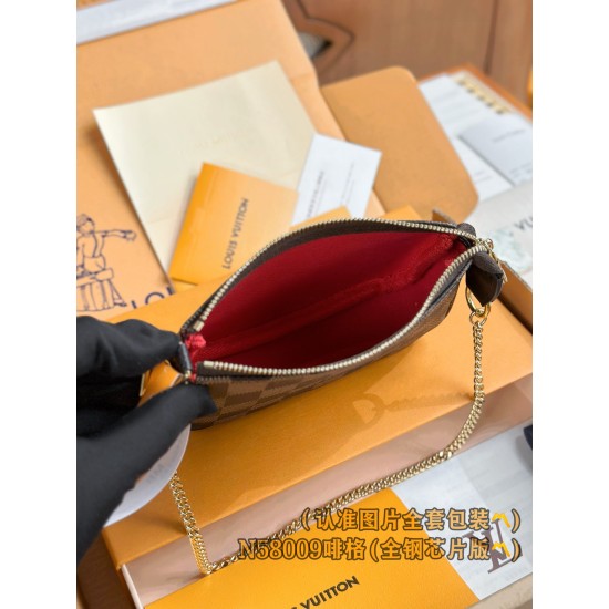 【N58009】コーヒーダミエ A級全鋼 パーソナライズドカスタム Mini Pochette Accessoires|柔軟 Monogram キャンバス|丸みフォルムマルチアクセサリー 15.5×10.5×4cm 【N58009】コーヒーダミエ A級全鋼 パーソナライズドカスタム Mini Pochette Accessoires|柔軟 Monogram キャンバス|丸みフォルムマルチアクセサリー 15.5×10.5×4cm