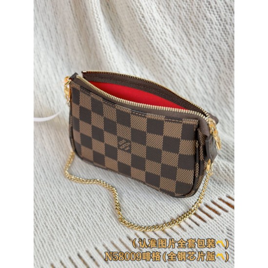 【N58009】コーヒーダミエ A級全鋼 パーソナライズドカスタム Mini Pochette Accessoires|柔軟 Monogram キャンバス|丸みフォルムマルチアクセサリー 15.5×10.5×4cm 【N58009】コーヒーダミエ A級全鋼 パーソナライズドカスタム Mini Pochette Accessoires|柔軟 Monogram キャンバス|丸みフォルムマルチアクセサリー 15.5×10.5×4cm