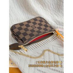【N58009】コーヒーダミエ Ａ級全鋼 パーソナライズドカスタム Mini Pochette Accessoires｜柔軟 Monogram キャンバス｜丸みフォルムマルチアクセサリー 15.5×10.5×4cm