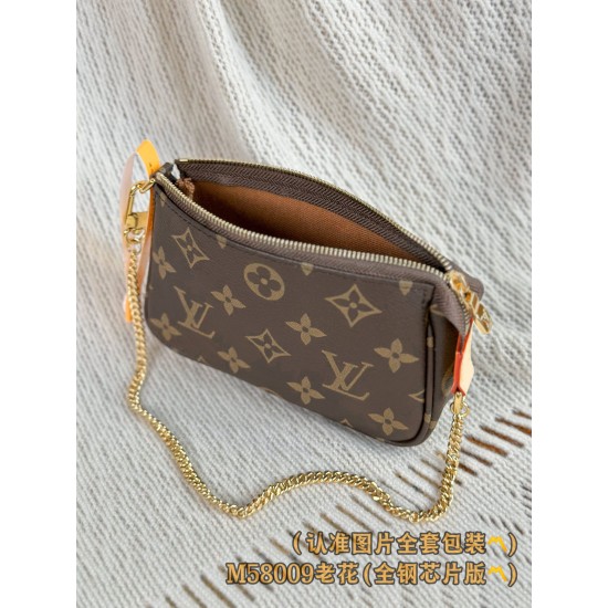 【M58009】モノグラム A 級全鋼 パーソナライズドカスタム Mini Pochette Accessoires|柔軟 Monogram キャンバス|丸みフォルムマルチポケット 15.5×10.5×4cm 【M58009】モノグラム A 級全鋼 パーソナライズドカスタム Mini Pochette Accessoires|柔軟 Monogram キャンバス|丸みフォルムマルチポケット 15.5×10.5×4cm