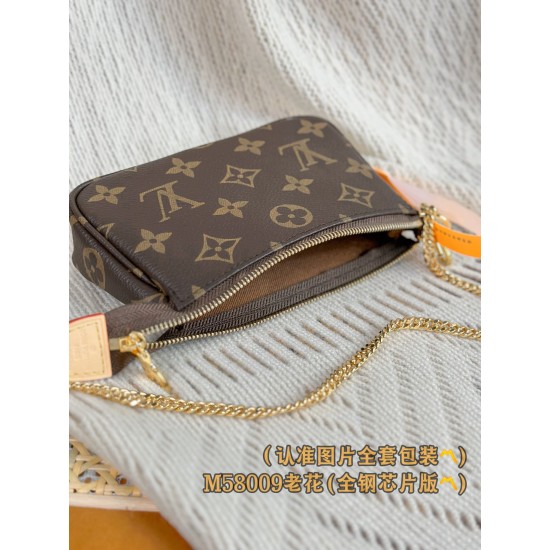 【M58009】モノグラム A 級全鋼 パーソナライズドカスタム Mini Pochette Accessoires|柔軟 Monogram キャンバス|丸みフォルムマルチポケット 15.5×10.5×4cm 【M58009】モノグラム A 級全鋼 パーソナライズドカスタム Mini Pochette Accessoires|柔軟 Monogram キャンバス|丸みフォルムマルチポケット 15.5×10.5×4cm