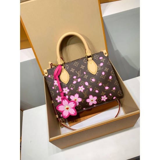 免税版 M13269G 全鋼製 ルイ・ヴィトン × 村上隆 コラボ OnTheGo スモールハンドバッグ 桜柄 19×11.5×25 cm 免税版 M13269G 全鋼製 ルイ・ヴィトン × 村上隆 コラボ OnTheGo スモールハンドバッグ 桜柄 19×11.5×25 cm