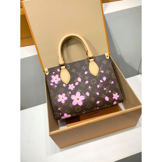 免税版 M13269G 全鋼製 ルイ・ヴィトン × 村上隆 コラボ OnTheGo スモールハンドバッグ 桜柄 19×11.5×25 cm 免税版 M13269G 全鋼製 ルイ・ヴィトン × 村上隆 コラボ OnTheGo スモールハンドバッグ 桜柄 19×11.5×25 cm