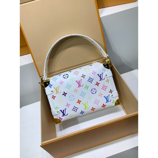 免税版 M14046G 全鋼製 ルイ・ヴィトン × 村上隆 Side Trunk ミッドサイズハンドバッグ 16×8.5×23.5cm
