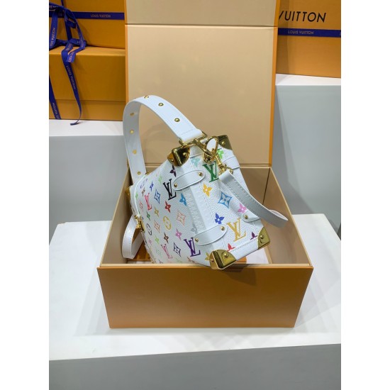 免税版 M14046G 全鋼製 ルイ・ヴィトン × 村上隆 Side Trunk ミッドサイズハンドバッグ 16×8.5×23.5cm