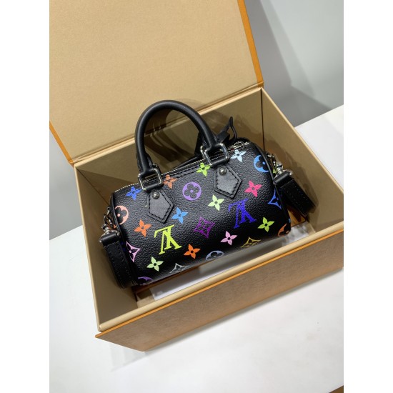 免税版 M13406G 全鋼製 Louis Vuitton x 村上隆 Nano Speedy ハンドバッグ|明るい色彩と精巧なフォルム 10×7.5×16cm 免税版 M13406G 全鋼製 Louis Vuitton x 村上隆 Nano Speedy ハンドバッグ|明るい色彩と精巧なフォルム 10×7.5×16cm