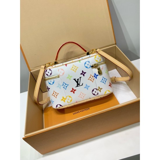 免税版 M13662G 全鋼製 Louis Vuitton x 村上隆 Vanity Pouch ハンドバッグ｜鮮やかな色彩でクラシックを再解釈 11.5×6.5×19cm