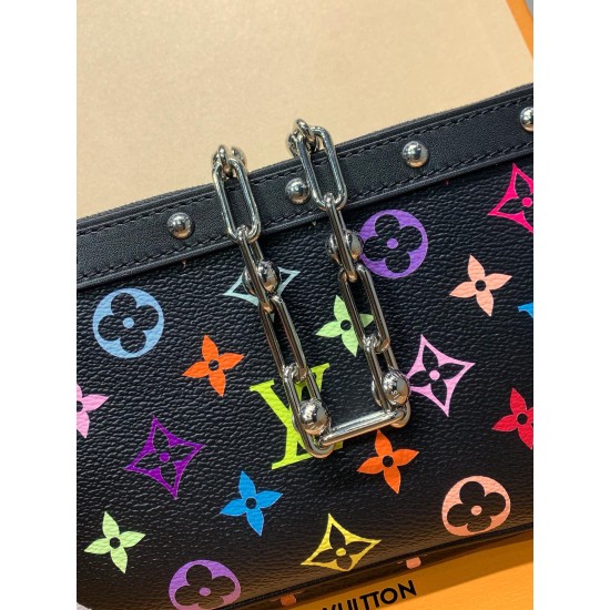 全鋼製 M13663G Pochette Accessoires ハンドバッグ|Louis Vuitton x 村上隆 コラボ カラフルな Monogram 柄 13×4×22cm 全鋼製 M13663G Pochette Accessoires ハンドバッグ|Louis Vuitton x 村上隆 コラボ カラフルな Monogram 柄 13×4×22cm
