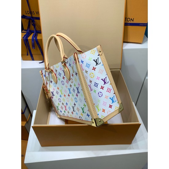 免税版 M13079G 全鋼製 Louis Vuitton x 村上隆 OnTheGo ミッドサイズハンドバッグ|カラフルな Monogram で遊び心溢れるデザイン 27×14×35cm 免税版 M13079G 全鋼製 Louis Vuitton x 村上隆 OnTheGo ミッドサイズハンドバッグ|カラフルな Monogram で遊び心溢れるデザイン 27×14×35cm