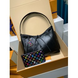 免税版 M13105G 全鋼製 Louis Vuitton x 村上隆 CarryAll Vibe ハンドバッグ｜柔らかい羊革とカラフルな Monogram の魅力 30×15×39cm