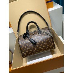 免税版 M12243G 全鋼製 Speedy Soft 30 Dark ハンドバッグ｜存在感抜群の旅のパートナー 21×17×30cm