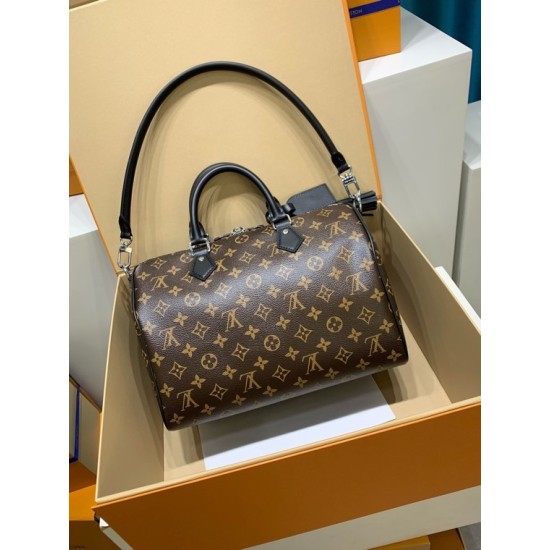 免税版 M12243G 全鋼製 Speedy Soft 30 Dark ハンドバッグ｜存在感抜群の旅のパートナー 21×17×30cm