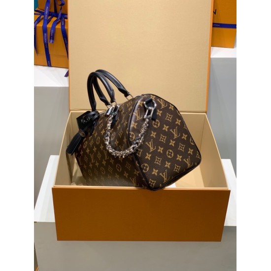 免税版 M12243G 全鋼製 Speedy Soft 30 Dark ハンドバッグ｜存在感抜群の旅のパートナー 21×17×30cm