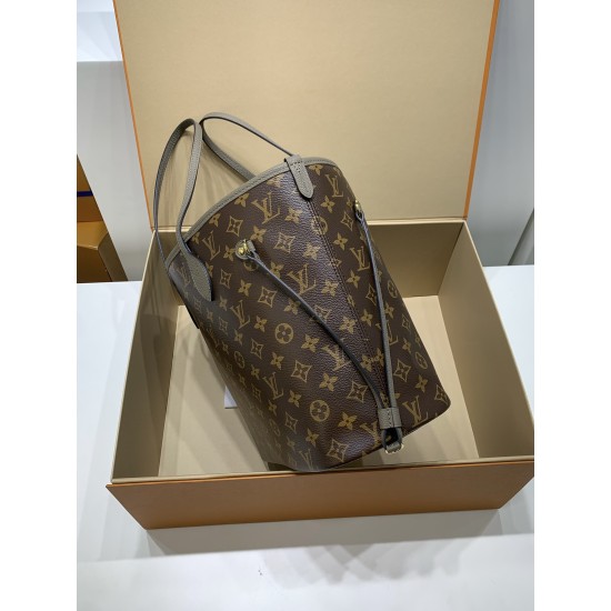 全鋼製 M12062G Neverfull Inside Out ミディアムハンドバッグ｜ダブルフェイスデザイン × 着脱式ポケット、多用途で使い勝手抜群 28×14×31cm
