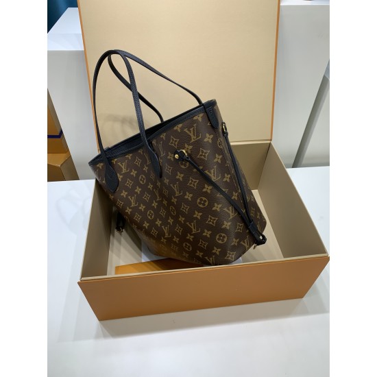 免税価格！M11946G 全鋼製 Neverfull Inside Out ミディアムハンドバッグ｜ダブルフェイス × 着脱ポケット、多用途で魅力的​ 28×14×31cm